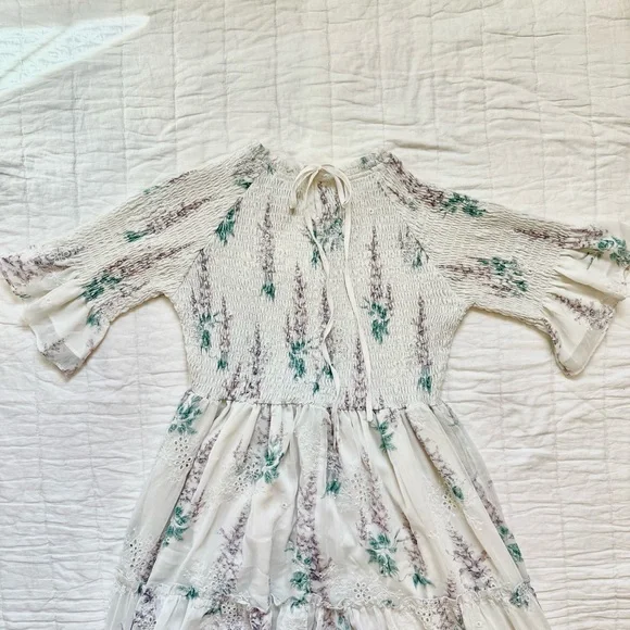 JessaKae White Floral Smocked Eyelet Midi Dress - Picture 7 of 13